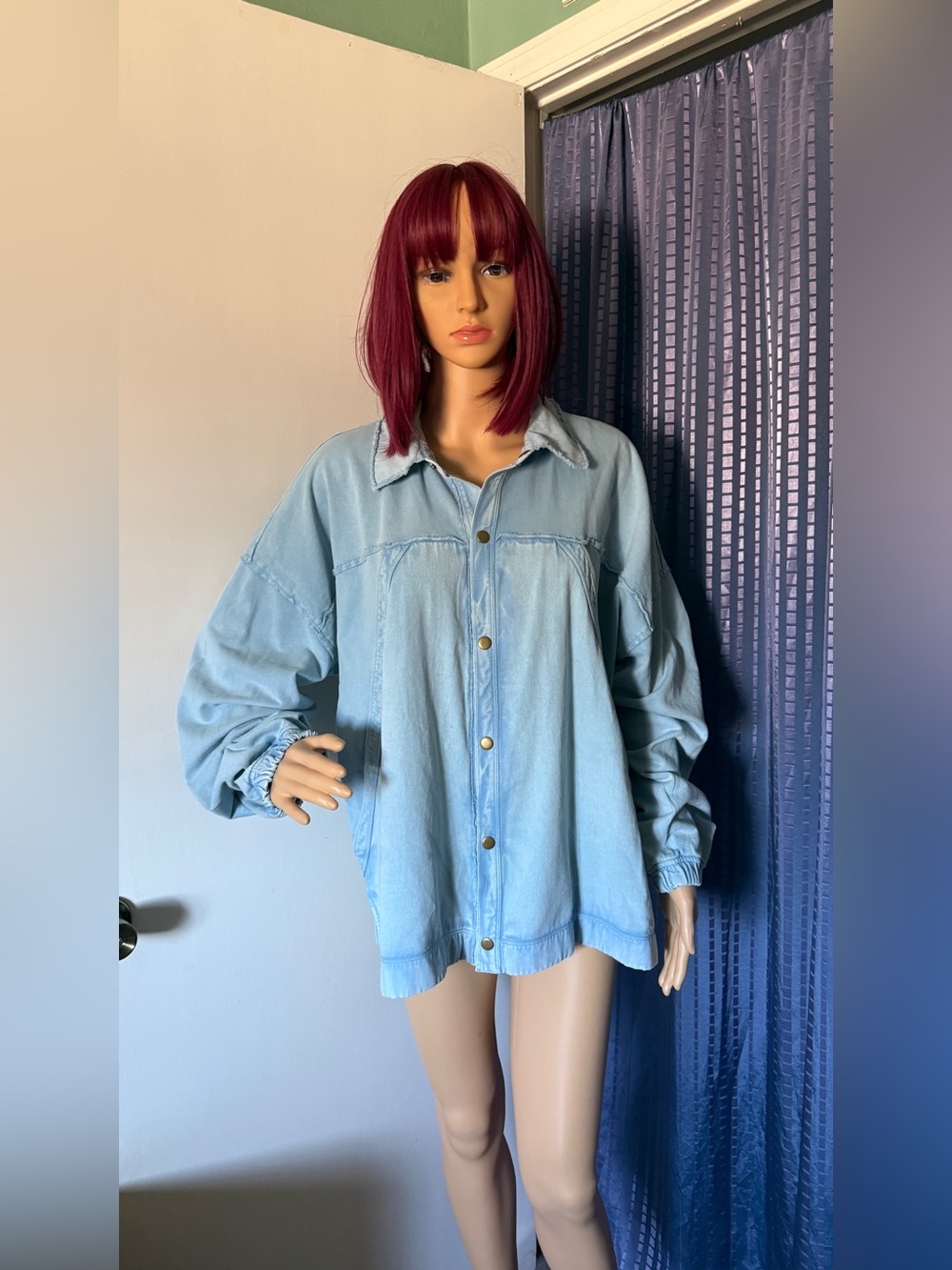 NWT Canyon Retreat Oversized Cotton Shacket Jacket Light Blue Snap Front XL
